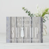 Holzobernstrümpfe werden Sie mein Trauzeuge in Einladung (Stehend Vorderseite)