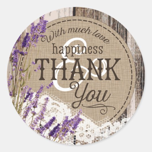 Holzofen-Lavendel-Spitzen-Rustikales Hochzeitstil Runder Aufkleber (Vorderseite)