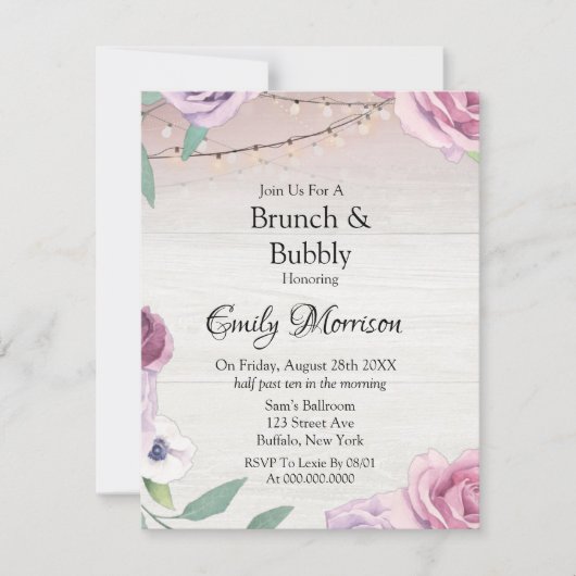 Holzofen-Light-Lavender Peony Brunch und Bubbly Einladung (Vorderseite)