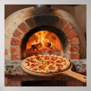 Holzofen-Peperoni-Pizza Rustikal Italienisch Poster