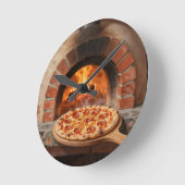 Holzofen-Peperoni-Pizza Rustikal Italienisch  Runde Wanduhr (Winkel)