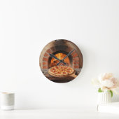 Holzofen-Peperoni-Pizza Rustikal Italienisch  Runde Wanduhr (Zuhause)