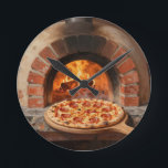 Holzofen-Peperoni-Pizza Rustikal Italienisch  Runde Wanduhr<br><div class="desc">Der unwiderstehliche Duft einer perfekt geblähten Holzofen-Pizza direkt aus einem traditionellen Backsteinofen. Diese warme,  malerische Szene fängt eine goldene,  blubbernde Peperoni-Pizza frisch aus den Flammen ein,  umgeben von glühenden Kohlen und rustikalen Terrakotta-Fliesen. Zum Reinbeißen lecker,  gemütlich und voller authentischer italienischer Seele ein wahrer Liebesbrief an die Pizza-Leidenschaft.</div>
