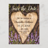 Holzofenholz-Herz-Lavendel-Hochzeit speichern Datu Postkarte (Vorderseite)