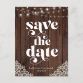 Holzofenleuchten Hochzeitslicht speichern Sie das Ankündigungspostkarte (Vorderseite)