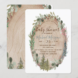 Holzoptik Kiefer Baum Wald Baby Shower Einladung