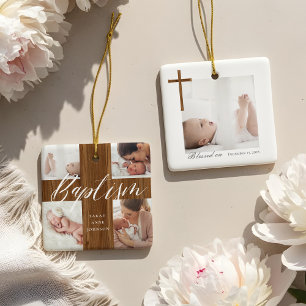 Holzoptik-Tauf-Kalligrafie-Foto-Collage-Baby Keramikornament