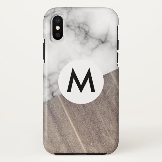 Holzpaneelmarmor mit Monogramm Case-Mate iPhone Hülle (Rückseite)