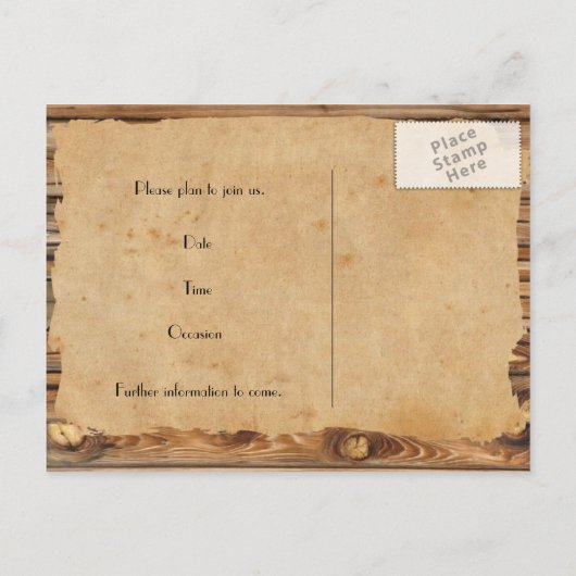 Holzparkett Gebämtes Herz Save the Date Ankündigungspostkarte (Rückseite)