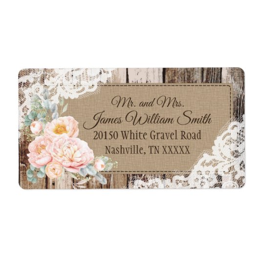 Holzpeony floral Lace Rustic Wedding Label (Vorne)
