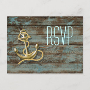 Holzpier Strand Anker nautische Hochzeit RSVP Einladungspostkarte