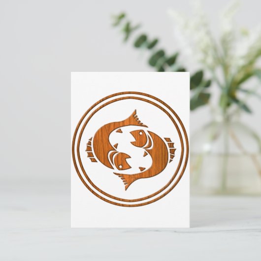 Holzpisces Zodiac Fish Astrologie-Zeichen Postkarte (Stehend Vorderseite)