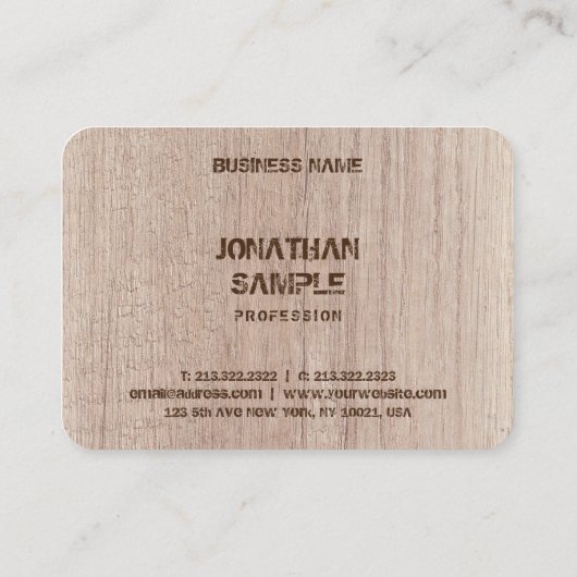 Holzplatine als gestörte Textvorlage Visitenkarte (Rückseite)