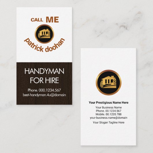 Holzplatte lächelnd Handyman Face Carpenter Visitenkarte (Vorne/Hinten)