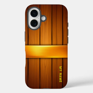 Holzplatte mit goldenem Akzent iPhone 16 Hülle