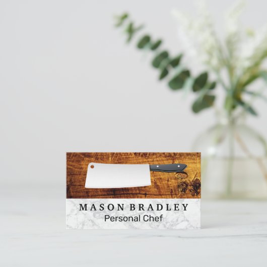 Holzplatten aus Marmor | Metzgermesser Visitenkarte (Stehend Vorderseite)