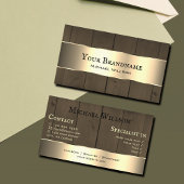 Holzplatten dunkelbraune Holzkörner Gold Decke Visitenkarte