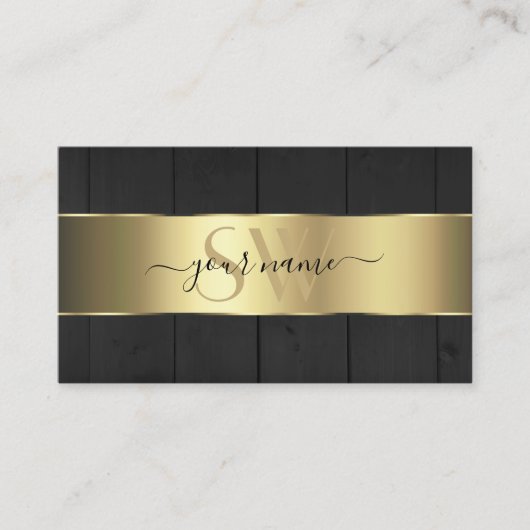Holzplatten Schwarz-Holz-Körner-Initialen Gold-Dek Visitenkarte (Vorderseite)