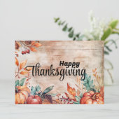 Holzpumpen und Blätter Glückliches Erntedankfest Feiertagskarte (Stehend Vorderseite)
