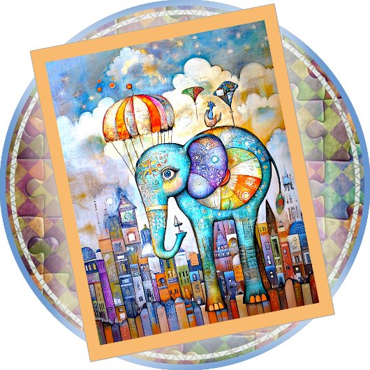 HOLZPUZZEL - Blauer Elefant fällt in die Stadt Puzzle