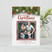 Holzrahmen Foto Frohe Weihnachtskiefer Branch Feiertagskarte (Stehend Vorderseite)