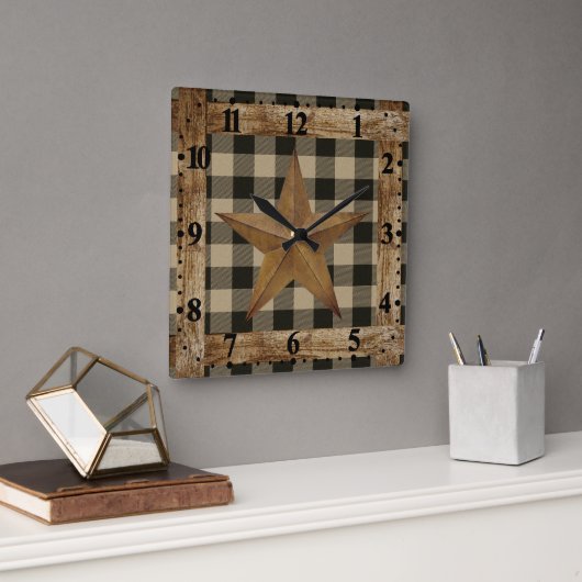 Holzrahmen und Stern Quadratische Wanduhr (Büro)