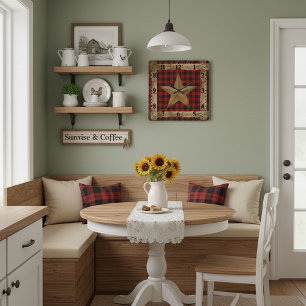 Holzrahmen und Stern Quadratische Wanduhr