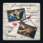 Holzrahmen zum 1. Hochzeitstag - Foto Quadratische Wanduhr<br><div class="desc">1. Hochzeitstag Holz Foto Rahmen Wall Clock.</div>