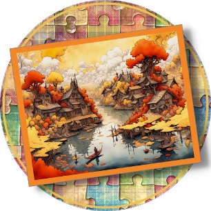 HOLZRAHMENPÜTSEL - Kleines Dorf an einem Bach im H Puzzle