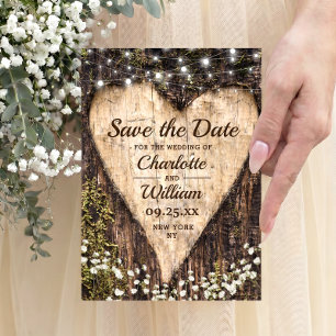 Holzrinden-Herz-Baby-Atem-Hochzeit-Save-The-Date Save The Date