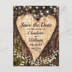 Holzrinden-Herz-Baby-Atem-Hochzeits-Save-The-Date Postkarte