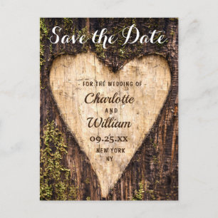Holzrinden-Herz Rustikale Hochzeit Save The Date Postkarte