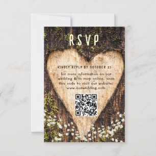 Holzrinden-Herz-Rustikaler Hochzeits-QR-Code RSVP Karte