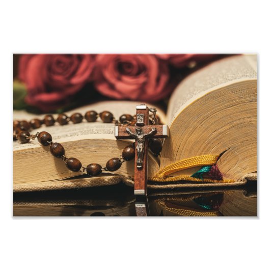 Holzrosary mit Jesus am Kreuz Fotodruck (Vorne)