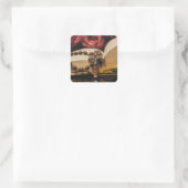 Holzrosary mit Jesus am Kreuz Quadratischer Aufkleber (Tasche)