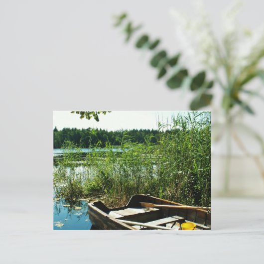 Holzruderboot Postkarte (Stehend Vorderseite)