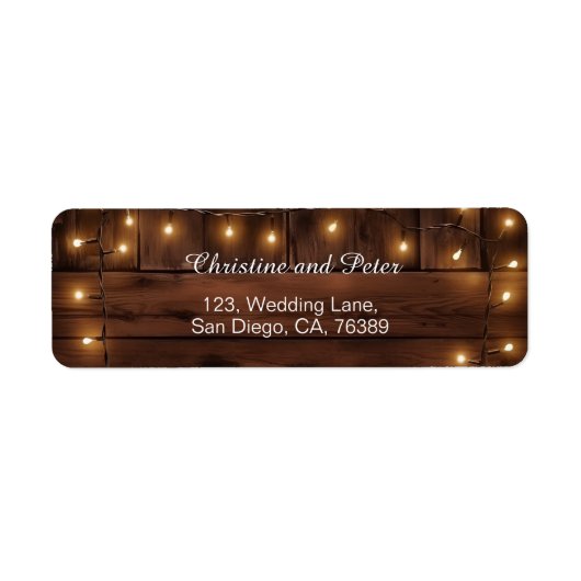 Holzrustikale String-Lichter geben Adressenaufkleb (Vorne)