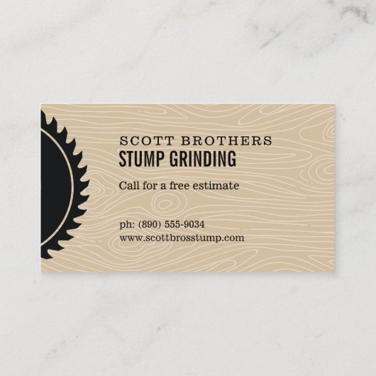 Holzsäge Stump Grinding Tan Black Woodgrain Visitenkarte (Rückseite)