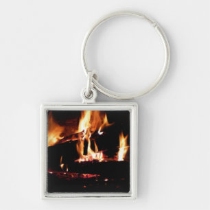 Holzscheite im Kamin Warme Feuer Fotografie Schlüsselanhänger