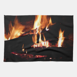 Holzscheite im Kamin Warme Feuerfotografie Handtuch