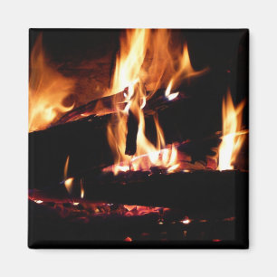 Holzscheite im Kamin Warme Feuerfotografie Magnet