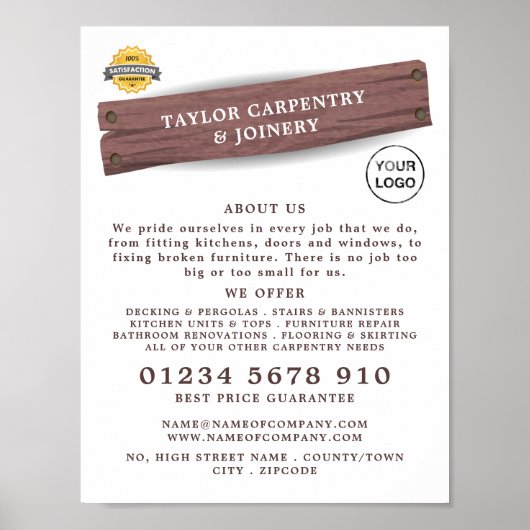 Holzschild, Tischlerei, Tischlerwerbung Poster (Vorne)