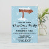 Holzschild & Weißschneeurlaub Weihnachten Party Einladung (Stehend Vorderseite)