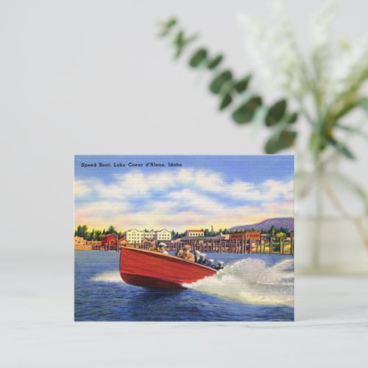 Holzschnellboot am Coeur d'Alene-See, Idaho Postkarte (Stehend Vorderseite)