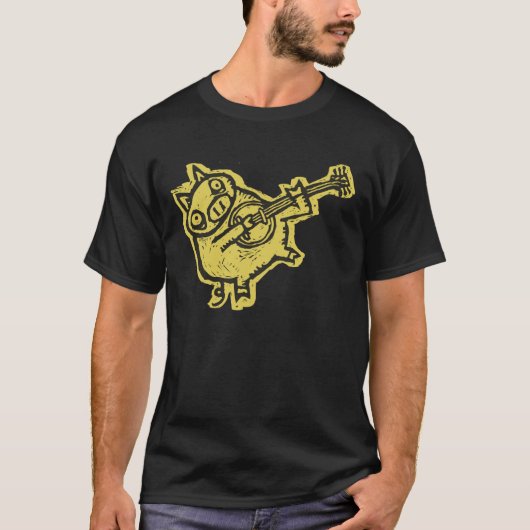Holzschnitt-Banjo-Schwein T-Shirt (Vorderseite)