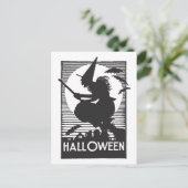 Holzschnitt Halloween Hexe Postkarte (Stehend Vorderseite)