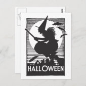 Holzschnitt Halloween Hexe Postkarte (Vorne/Hinten)