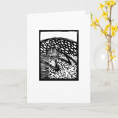 Holzschnitt-Kunst Blankogrüße / Notenkarte Karte (Gelbe Blume)