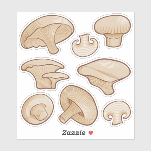 Holzschnitt Pilze Ikonen Sticker Set (Blatt)