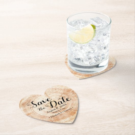 Holzschnitt rustikale Hochzeit Datum speichern Untersetzer (Vor Ort)